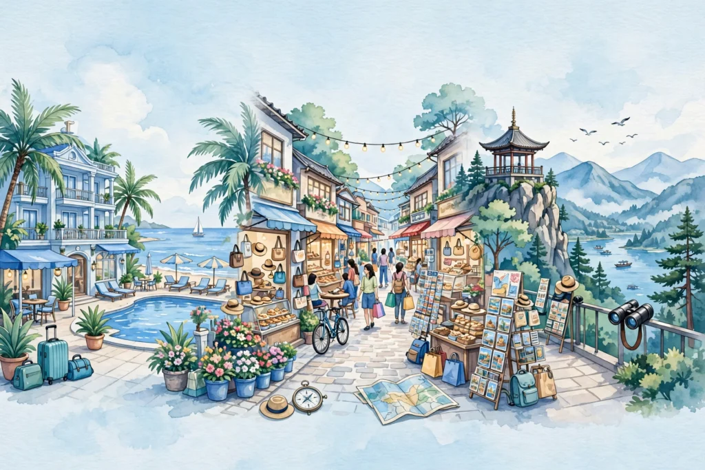 Hotels, shops and sights