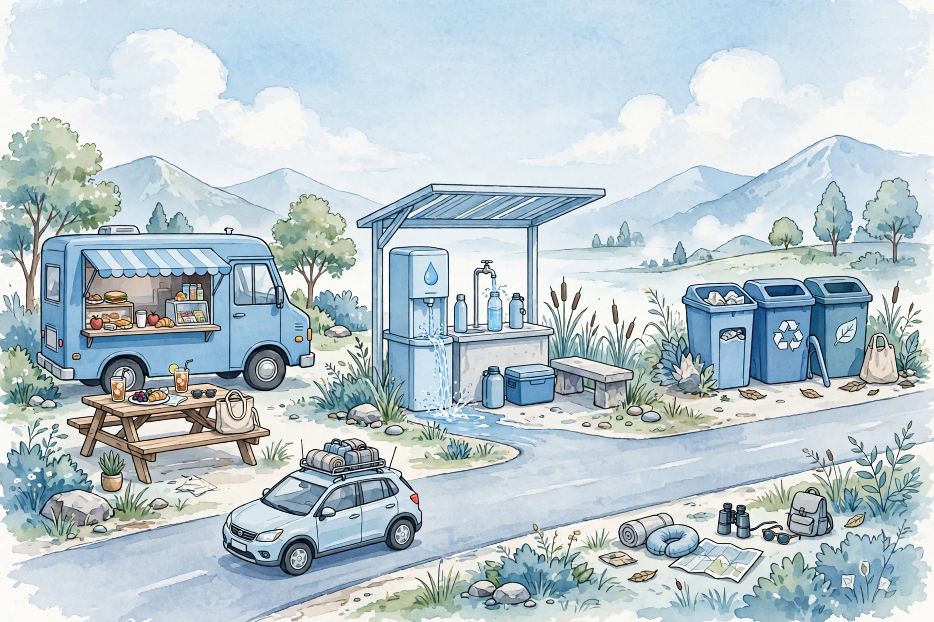 Food, Water, and Litter Stops on Long Drives